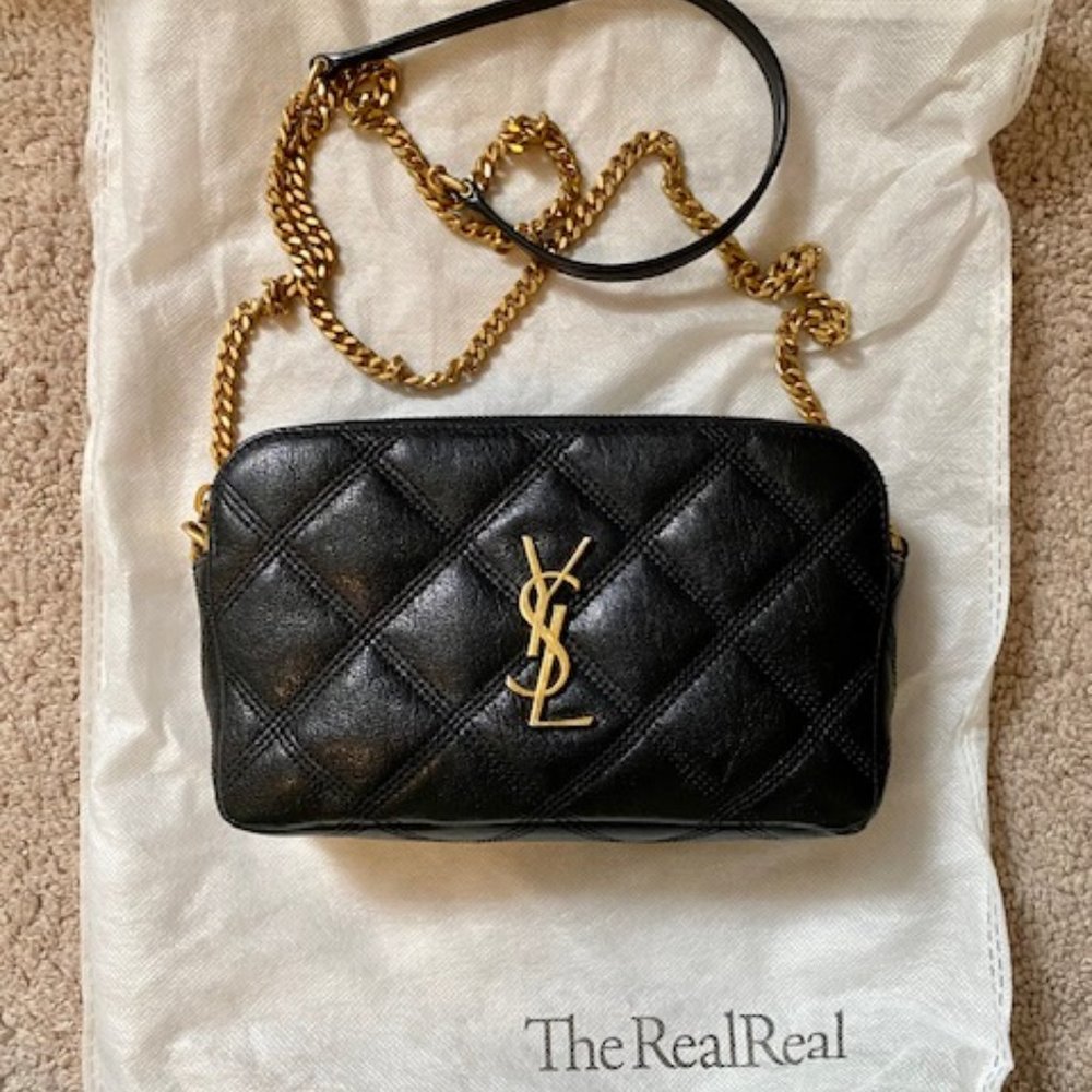YSL Saint Laurent Quilted Leather Double Zip Crossbody Bag
